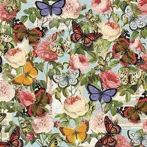 David Textiles Butterflies & Roses Spring Colorful Premium Quality 100% Cotton Fabric sold by the yard