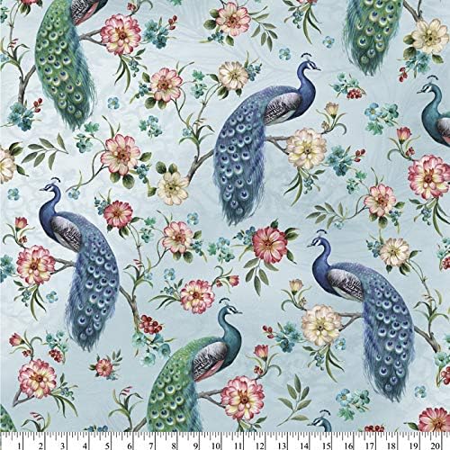 David Textiles Floral Peacock Blue 100% Cotton Fabric sold by the yard