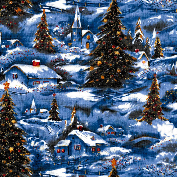 David Textiles Christmas Classic Winter Village Scenic with Glitter Premium Quality 100% Cotton Fabric sold by the yard