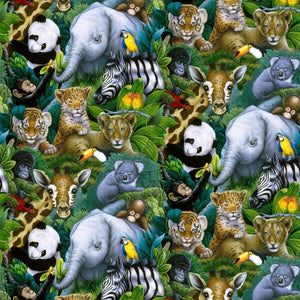 David Textiles A Rare Occasion Jungle Animals Premium 100% Cotton Fabric sold by the yard