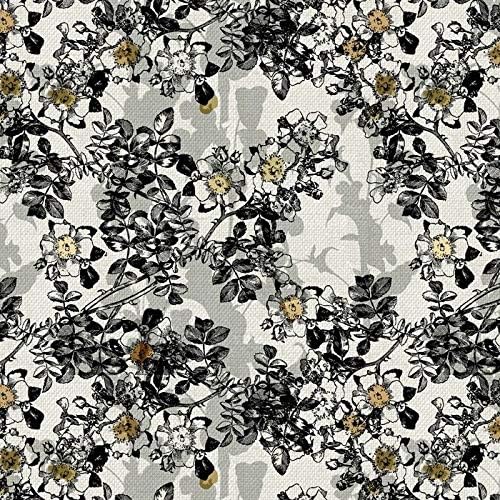 David Textiles Paris Midnight Leaves Metallic Ivory 100% Cotton Fabric sold by the yard