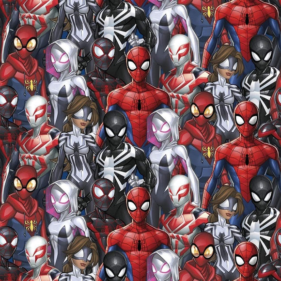 Springs Creative Marvel Spiderman Into The Spider Verse Different Packed Spiderman's Digital 100% Cotton Fabric sold by the yard