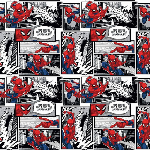 Springs Creative Marvel Avengers Spider-Man Comic Panels Black/White 100% Cotton Fabric sold by the yard