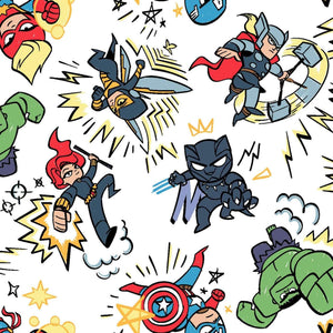 Springs Creative Marvel Fabric Avengers Kapow in White 100% Cotton Fabric sold by the yard