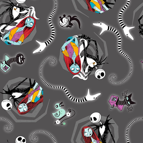 Springs Creative Products Nightmare Before Christmas Fabric by The Yard, Jack and Sally Vortex 75252A620715, Licensed Quilting Cotton BTY, Turquoise/Multi, 43 Inches
