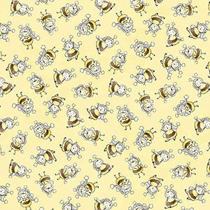 Timeless Treasures Bunnies by The Bay Little Star Yellow Baby Bees 100% Cotton Fabric sold by the yard