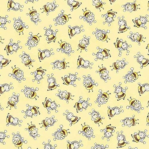 Timeless Treasures Bunnies by The Bay Little Star Yellow Baby Bees 100% Cotton Fabric sold by the yard