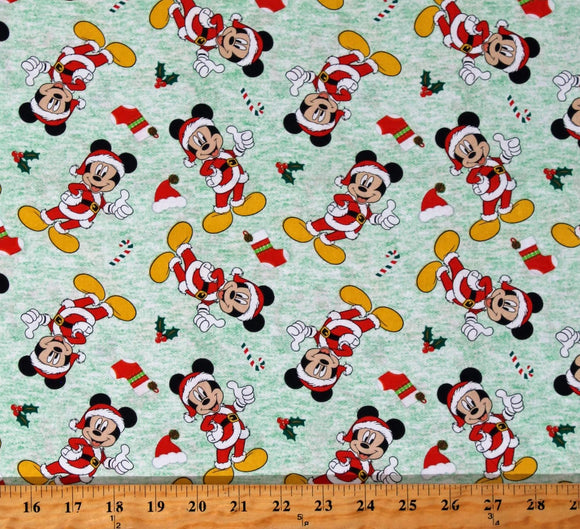 Springs Creative Mickey Christmas Heather Stockings Santa Green 100% Cotton Fabric sold by the yard