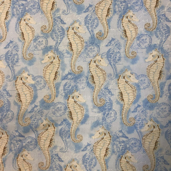 Timeless Treasures Seahorses Beach Blue Premium Quality 100% Cotton Fabric sold by the yard