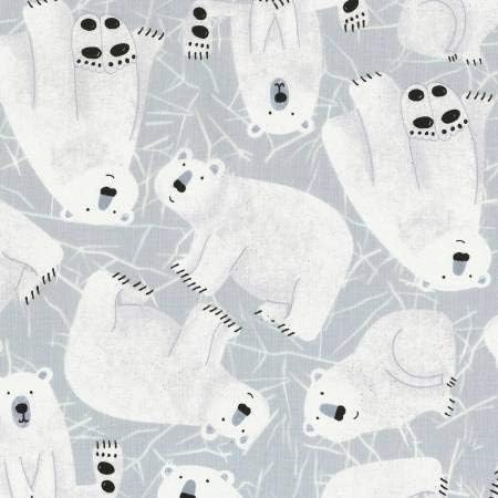 Timeless Treasures Polar Bears Kidz Grey 100% Cotton Fabric sold by the yard