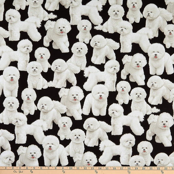 Timeless Treasures Pure Breeds Bichon Frise Black, Quilting 100% Cotton Fabric sold by the yard