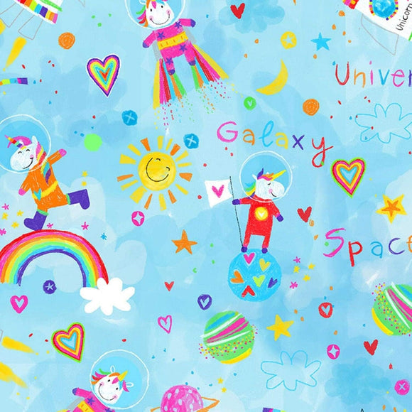 Timeless Treasures Unicorns & Space Blue Premium Quality 100% Cotton Fabric sold by the yard