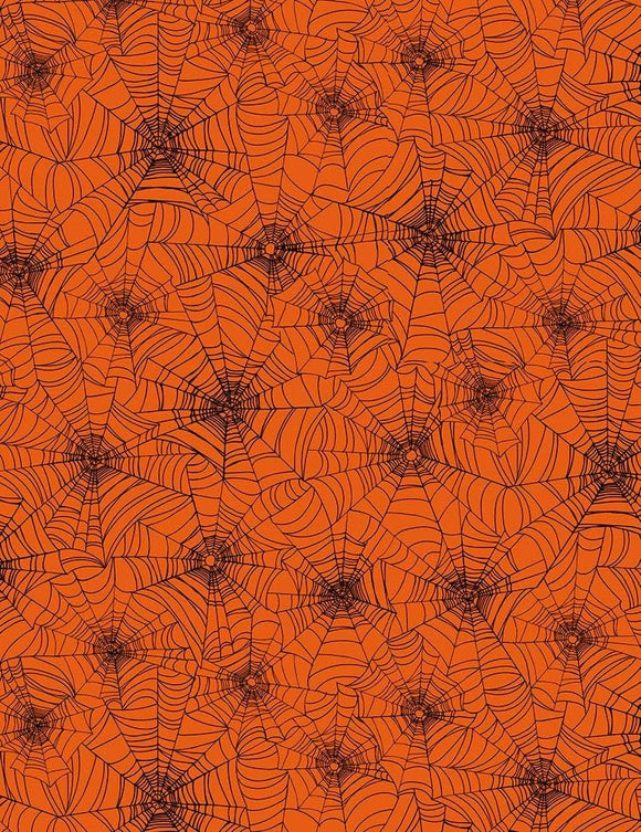 Timeless Treasures Halloween Web Orange 100% Cotton Fabric sold by the yard