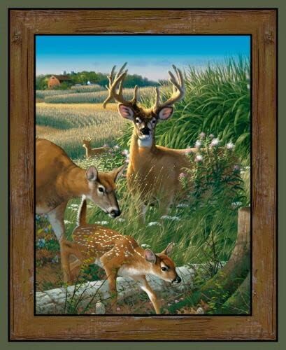 Springs Creative FlashPhoenix Sewing Fabric – Animal Deer Fabric Feast in Woods Doe Wild Horses Springs 36x44 100% Cotton Fabric sold by the panel