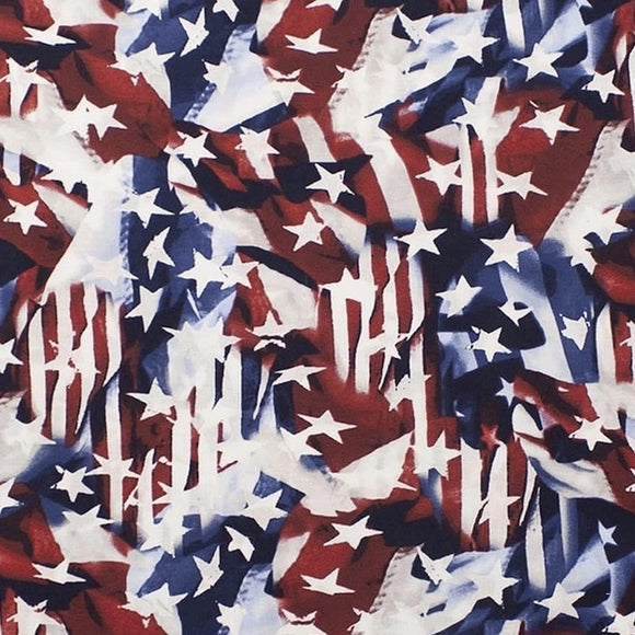 Foust Textiles Made in The USA Wavy Stars & Stripes Premium Quality 100% Cotton Fabric sold by the yard