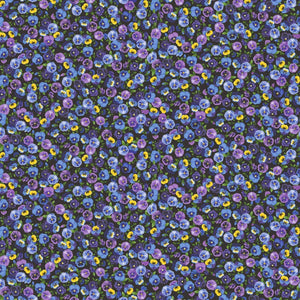 Timeless Treasures Mini Pansies Black Premium Quality 100% Cotton Fabric sold by the yard