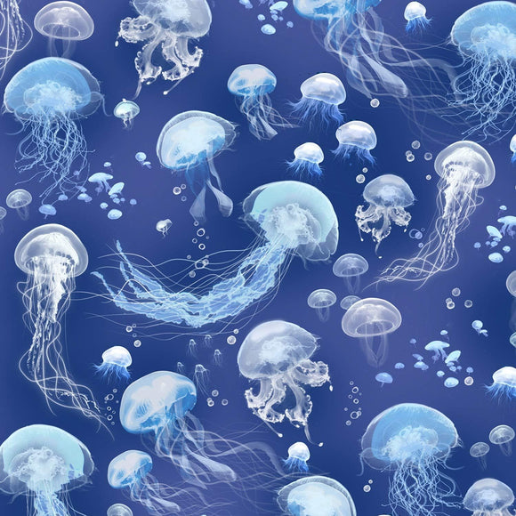 Timeless Treasures Swimming Jellyfish Blue Premium Quality 100% Cotton Fabric sold by the yard