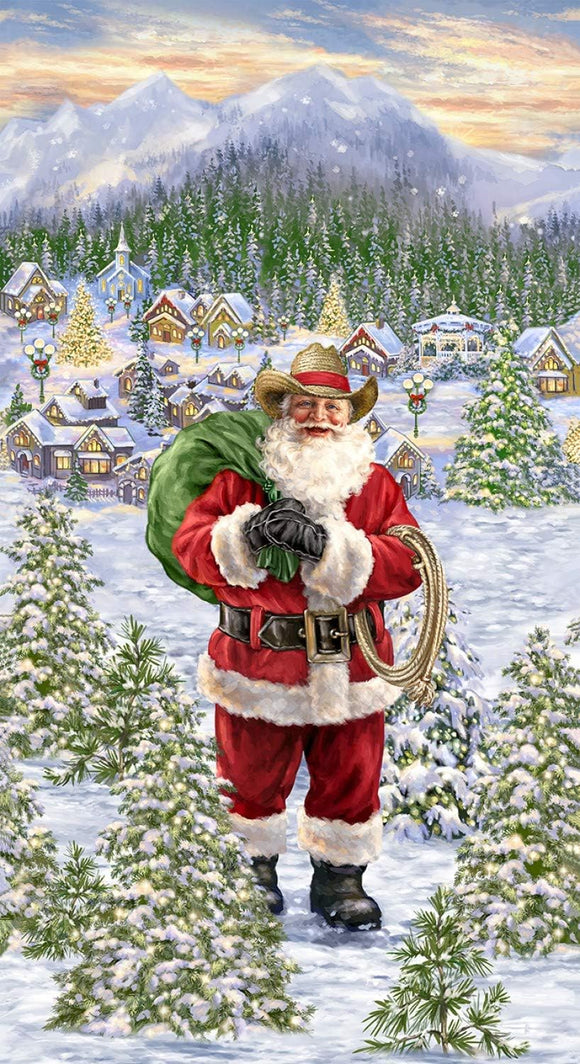 Timeless Treasures Santa in a Straw Hat 24x43