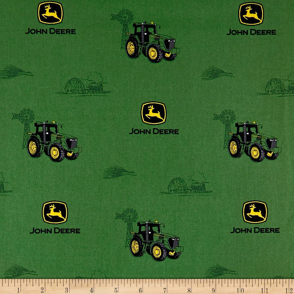 Springs Creative John Deere Print Green 100% Cotton Fabric sold by the yard