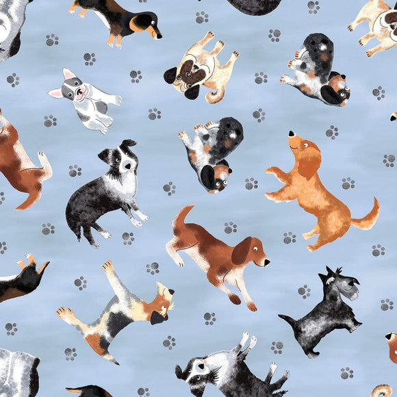 Timeless Treasures Tossed Faded Dogs Blue Premium Quality 100% Cotton Fabric sold by the yard