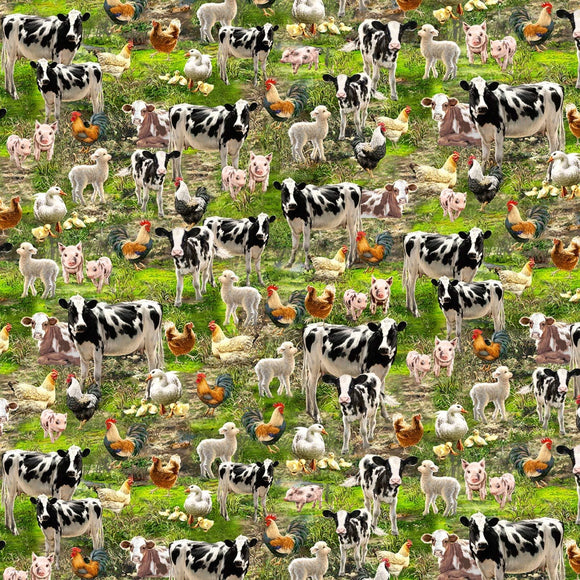 Timeless Treasures Country Cute Farm Animals Chickens & Roosters Cows Pigs Sheep Premium Quality 100% Cotton Fabric sold by the yard