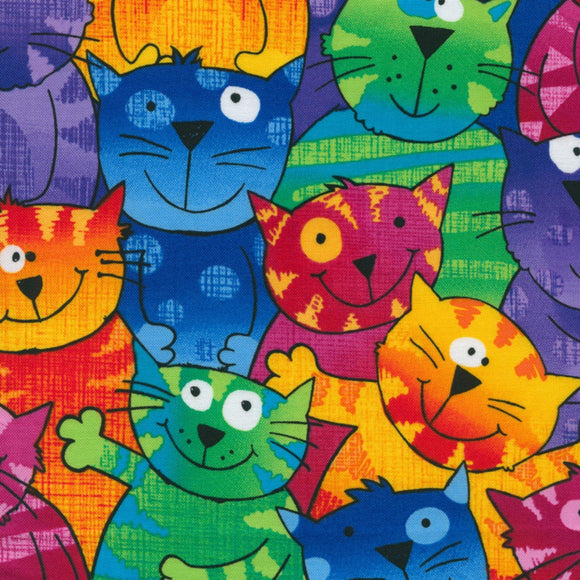Timeless Treasures Kids Colorful Happy Cats Packed Premium Quality 100% Cotton Fabric sold by the yard