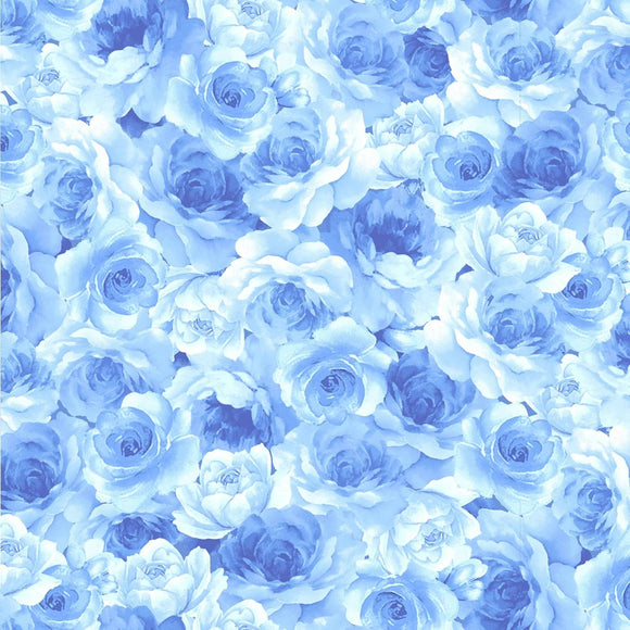 Timeless Treasures Floral Blue Flowers White Premium Quality 100% Cotton Fabric sold by the yard