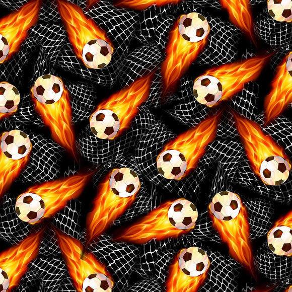 Timeless Treasures Flaming Soccer Balls Premium Quality 100% Cotton Sold by The Yard.