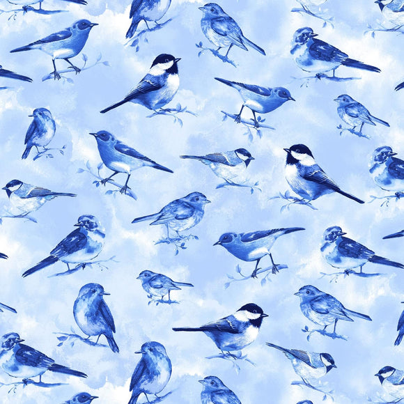 Timeless Treasures Sky Blue Birds Premium Quality 100% Cotton Fabric sold by the yard