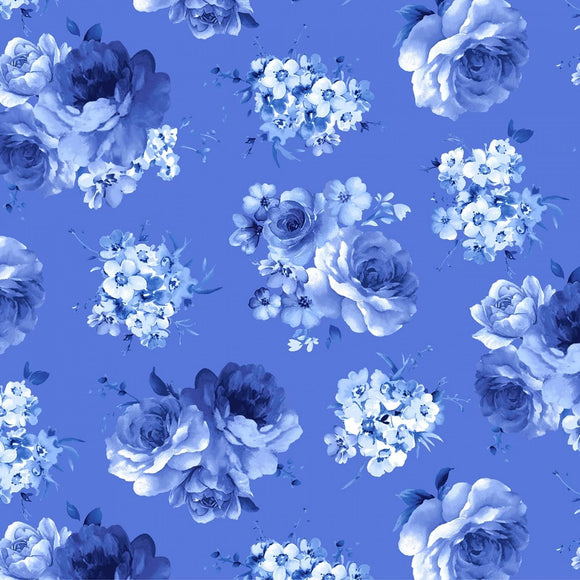 Timeless Treasures Floral Blue Flowers Blue Premium Quality 100% Cotton Fabric sold by the yard