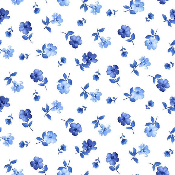 Timeless Treasures Blue Tiny Flowers White Premium Quality 100% Cotton Fabric sold by the yard