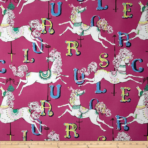 Dear Stella Carousel Horses Plum 100% Cotton Fabric sold by the yard