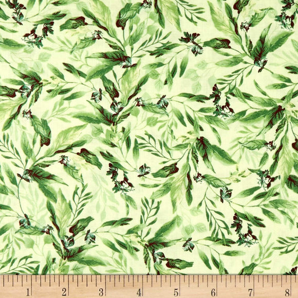 Timeless Treasures Isabelle Allover Leaves Quilt Fabric, Green, Quilt Fabric By The Yard