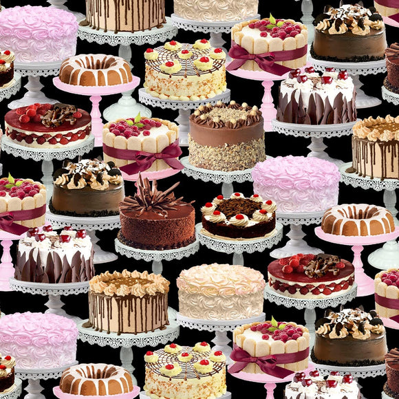 Timeless Treasures Let Them Eat Cakes Black/Multicolor Premium Quality 100% Cotton Fabric by The Yard.