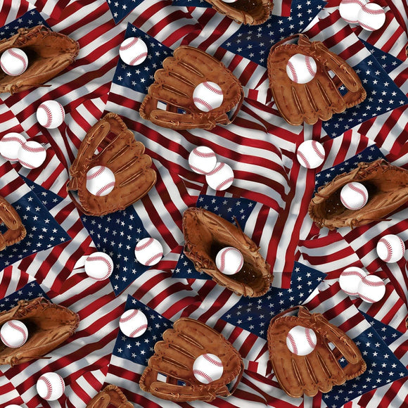 Timeless Treasures Baseball Americana Multicolor Premium Quality 100% Cotton Fabric by The Yard.