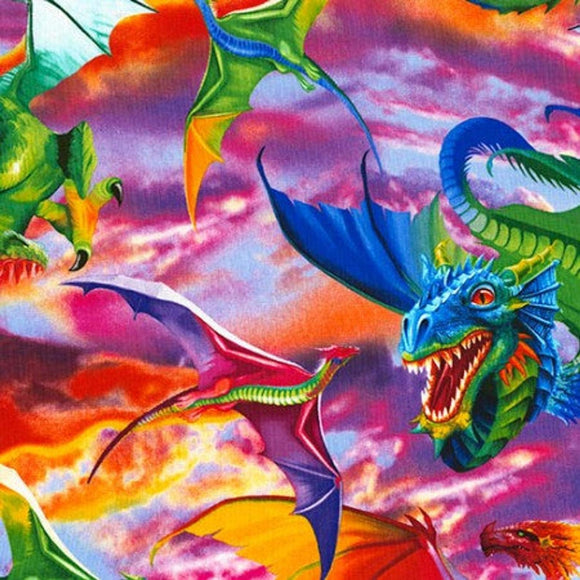 Timeless Treasures Bright Dragons Premium Quality 100% Cotton Fabric sold by the yard