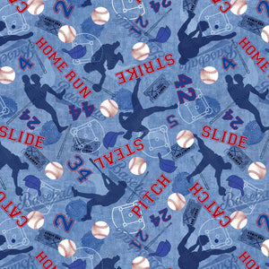 Timeless Treasures Baseball Fabric Blue Premium Quality 100% Cotton Fabric sold by the yard