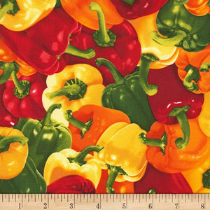 Timeless Treasures Multi Veggie Bowl Peppers 100% Cotton Fabric sold by the yard