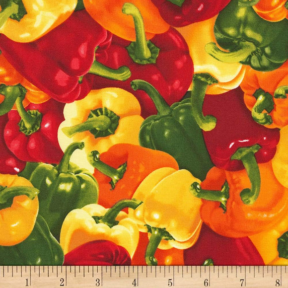 Timeless Treasures Multi Veggie Bowl Peppers 100% Cotton Fabric sold by the yard