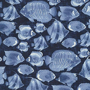 Timeless Treasures Fabrics Cultural Novelty Fabric Blue Fish 100% Cotton Fabric sold by the yard