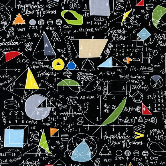 Timeless Treasures Math & Science Black Premium Quality 100% Cotton Fabric sold by the yard