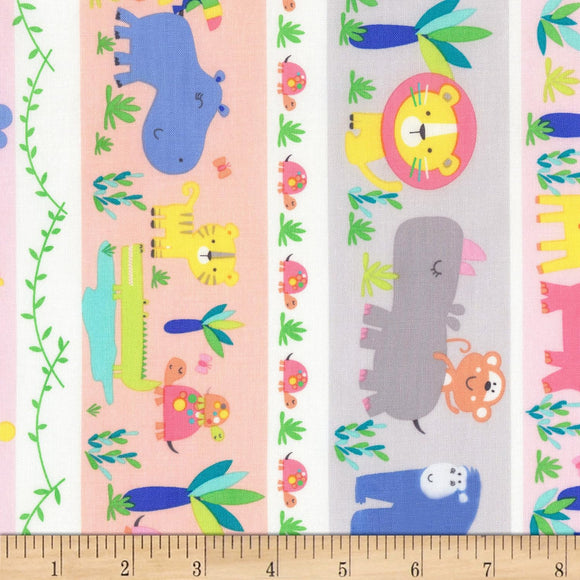 Timeless Treasures Jungle Paradise Jungle Stripe Pastel Quilt 100% Cotton Fabric sold by the yard