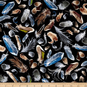 Timeless Treasures Deep In The Woods Falling Feathers Quilt Fabric, Black, Quilt 100% Cotton Fabric sold by the yard