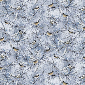 Timeless Treasures Winter Hike Chickadees On Winter Branches Premium Quality 100% Cotton Fabric sold by the yard