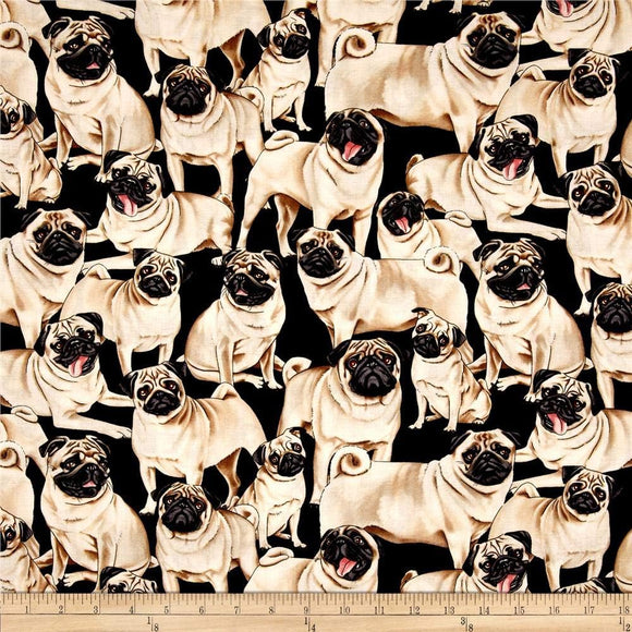 Timeless Treasures Pugs Multi, 100% Cotton Fabric sold by the yard