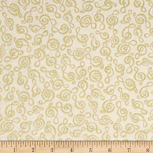 Timeless Treasures Quilt Fabric Metallic Instrumental Clef Cream Quilt 100% Cotton Fabric sold by the yard