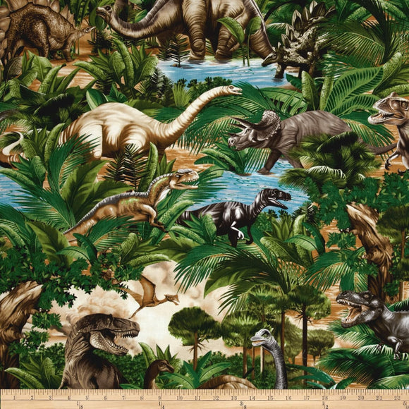 Timeless Treasures Dinosaurs Bones Green, 100% Cotton Fabric sold by the yard