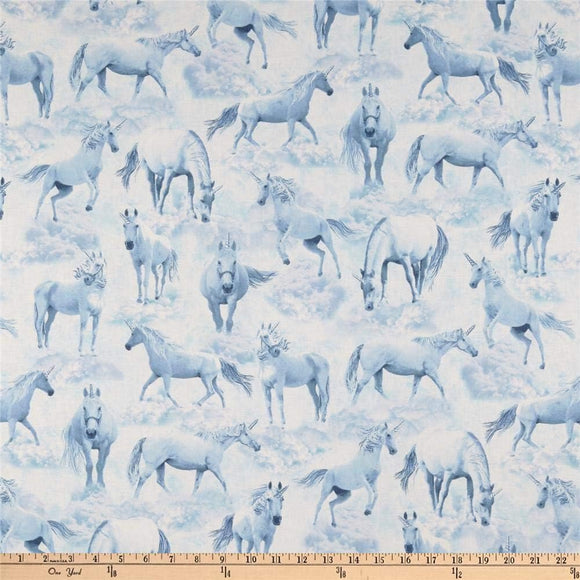 Timeless Treasures Unicorns Blue Quilt 100% Cotton Fabric sold by the yard
