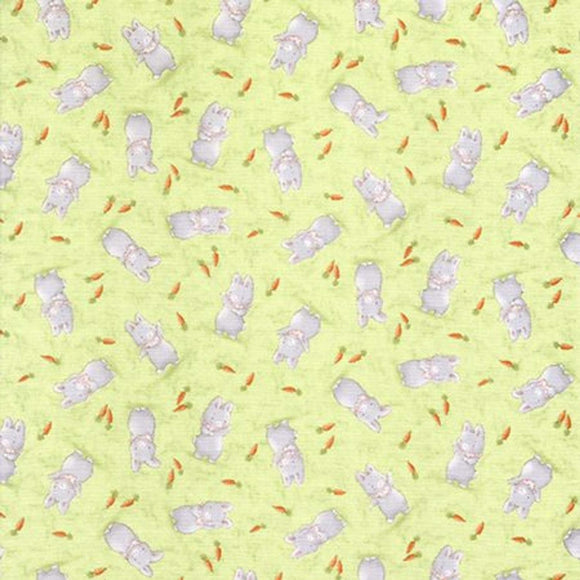 Timeless Treasures Green Cute Bunnies Premium Quality 100% Cotton Fabric sold by the yard