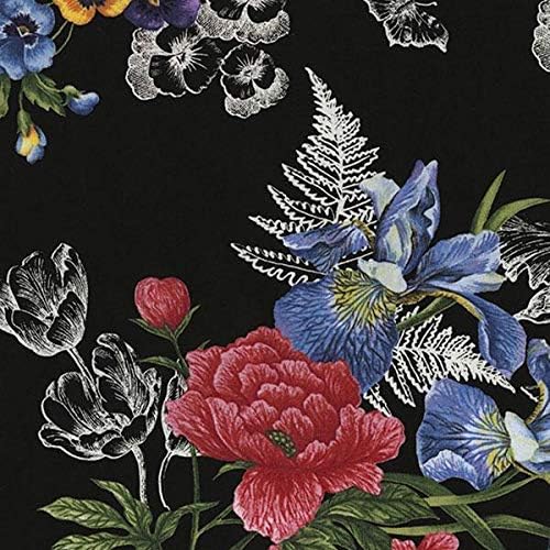 Timeless Treasures Fabrics Garden Journal Floral Black Garden Journal Spaced Bouquets 100% Cotton Fabric sold by the yard